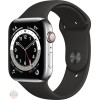 Apple Watch Series 6 44mm, Silver Stainless Steel, Black Sport Band, GPS, Cellular, A2376
